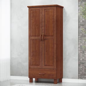 Guarda Roupa Roupeiro 2 Portas 1 Gaveta Linha Bronze Madeira Maciça 1140TN Imbuia Finestra
