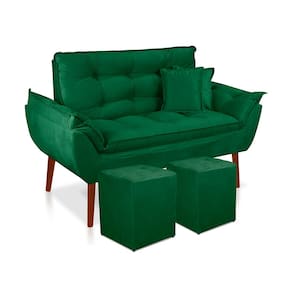 Kit 01 Namoradeira Opala 02 lugares + 02 Puff quadrado + 02 Almofadas Suede Sala, Salão, recepção, quarto Suede verde