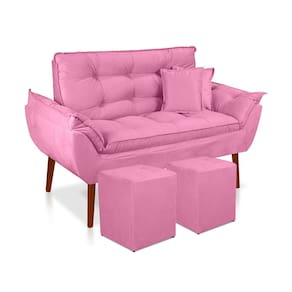 Kit 01 Namoradeira Opala 02 lugares + 02 Puff quadrado + 02 Almofadas Suede Rose Sala, Salão, recepção, quarto Suede
