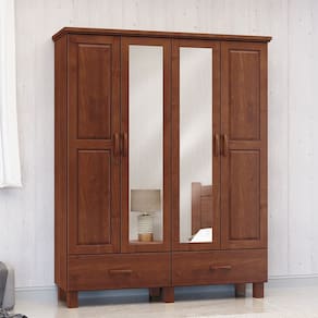Guarda Roupa Roupeiro 4 Portas 2 Gavetas com Espelho Linha Bronze em Madeira Maciça 1142TN Imbuia Finestra