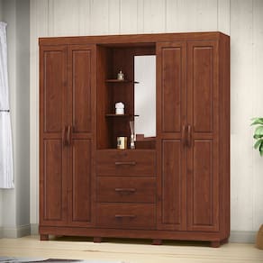 Guarda Roupa Capela 4 Portas 3 Gavetas em Madeira Maciça Linha Bronze 1143TN Imbuia Finestra