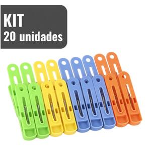 Kit com 20 Pregadores de Plástico Coloridos Prendedores para Varal