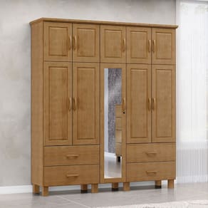 Guarda Roupa Bipartido 10 Portas 4 Gavetas com Espelho Linha Bronze Madeira Maciça 1145FN Freijó Finestra