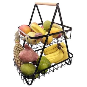 Fruteira Cesto Organizador Duplo Aramado Mesa Bancada Cozinha Fruta Legumes Prateleira Escritorio Armario Moderno Multiuso