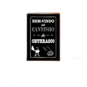 Quadro Bem Vindo Cantinho Churrasco Moldura Preta 24X18Cm