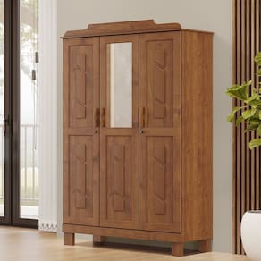 Guarda Roupa Roupeiro 3 Portas com Espelho Linha Cobre 1271C Castanho Finestra
