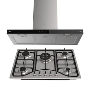 Kit Inox Cooktop A Gás 5 Bocas E Coifa De Ilha 90 Cm Oster 110V