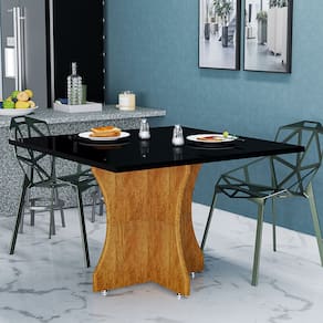 Mesa De Jantar Quadrada 90x90cm Tampo Preto MDF Base X