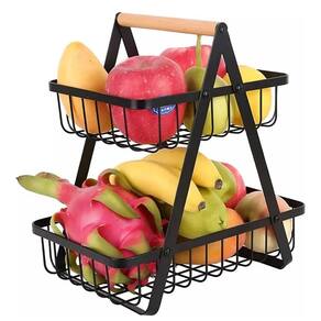 Fruteira Cesto Organizador Duplo Aramado Fruta Legumes Utensilios Mesa Cozinha Bancada Escritorio Moderno Multiuso