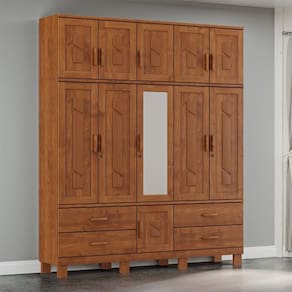 Guarda Roupa Tripartido 11 Portas 4 Gavetas com Espelho Linha Cobre 1277C Castanho Finestra