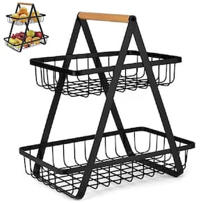 Fruteira Cesto Duplo Aramado Organizador Fruta Legume Bancada Mesa Cozinha Multiuso Armario Escritorio Estante Moderno