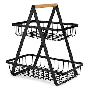 Fruteira Cesto Duplo Organizador Aramado Fruta Legumes Cozinha Mesa Bancada Multiuso Escritorio Armario Estante Moderno