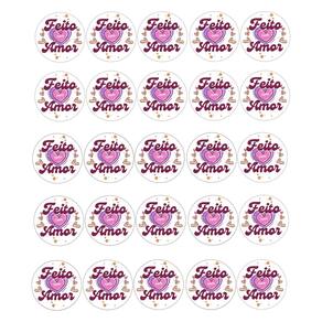 108 Adesivos Vinil p/ Embalaguens Frase Feito com Amor 3 cm
