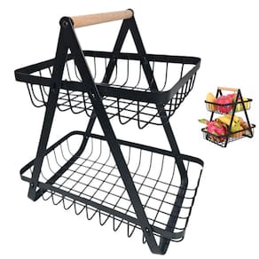 Fruteira Cesta Duplo Organizador Aramado Fruta Legumes Cozinha Mesa Bancada Escritorio Estante Armario Moderno Multiuso