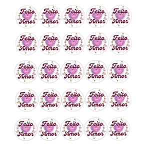 216 Adesivos Vinil p/ Embalaguens Frase Feito com Amor 3 cm