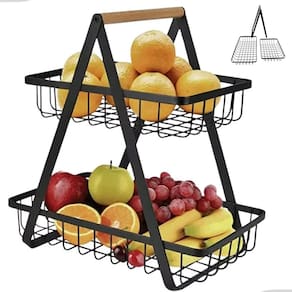 Fruteira Cesto Duplo Organizador Aramado Fruta Legumes Mesa Bancada Cozinha Armario Multiuso Escritorio Estante Moderno Resistente