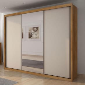 Guarda Roupa Casal Ambiente Palazzo 3 Portas 6 Gavetas Cumaru 25 Fendi com Espelho – Novo Horizonte