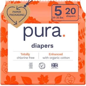Fraldas Pura Size 5, ecológicas, totalmente isentas de cloro, 24-35 libras