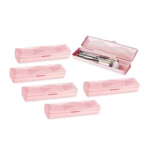 Estojo Rosa Multiuso Porta Oculos Talheres Lapis Maquiagem 6un