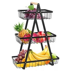 Fruteira Cesto Organizador Triplo Aramado Fruta Legumes Cozinha Mesa Bancada Prateleira Escritorio Armario Moderno Multiuso Resistente