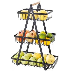 Fruteira Cesto Triplo Aramado Fruta Legumes Cozinha Organizaçao Mesa Bancada Prateleira Multiuso Escritorio Armario Moderno