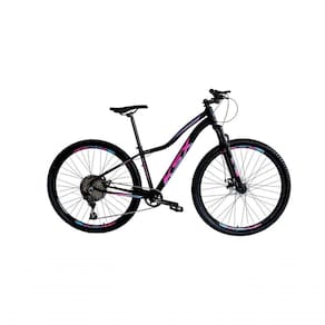 Bicicleta Aro 29 Ksx Sd7 Feminina 12v Garfo Com Trava K7 11/50 Freios Hidráulicos Kit 1x12 - Preto/pink/azul Tam. 15