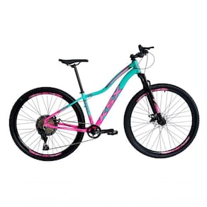 Bicicleta Aro 29 Ksx Sd7 Feminina 12v Garfo Com Trava K7 11/50 Freios Hidráulicos Kit 1x12 - Rosa/verde Tam. 15