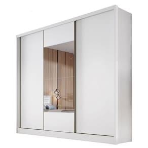 Guarda Roupa Casal Medelim 3 Portas 6 Gavetas Neve com Espelho - Novo Horizonte