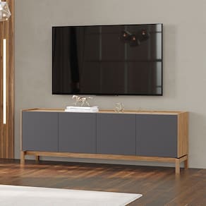 Rack 2 Portas 2 Gavetas Barcelona Madeira Maciça e MDF 2153UC Tauari Concret Finestra