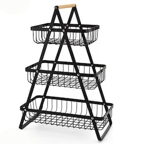 Fruteira Cesto Organizador Triplo Aramado Fruta Legumes Mesa Prateleira Cozinha Escritorio Bancada Multiuso Moderno