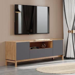 Rack 2 Portas 1 Gaveta Barcelona Madeira Maciça e MDF 2154UC Tauari Concret Finestra