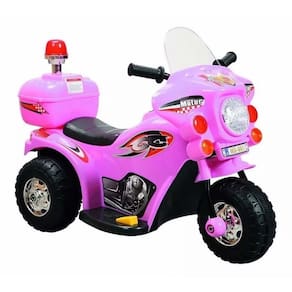 Moto Eletrica Infantil Policia Rosa 6V Luz e Som e Bagageiro