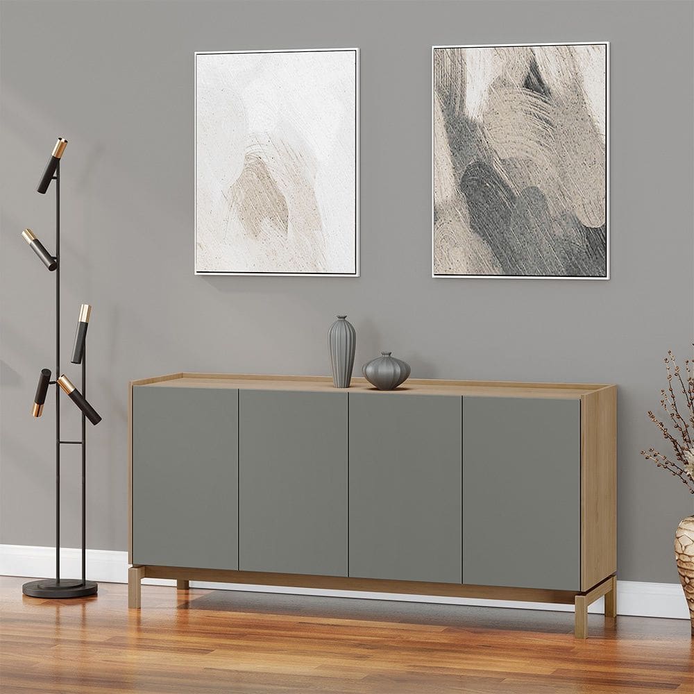 Balcão 4 Portas 1 Gaveta Barcelona Madeira Maciça e MDF 2155VZ Oak Ferrolack Finestra