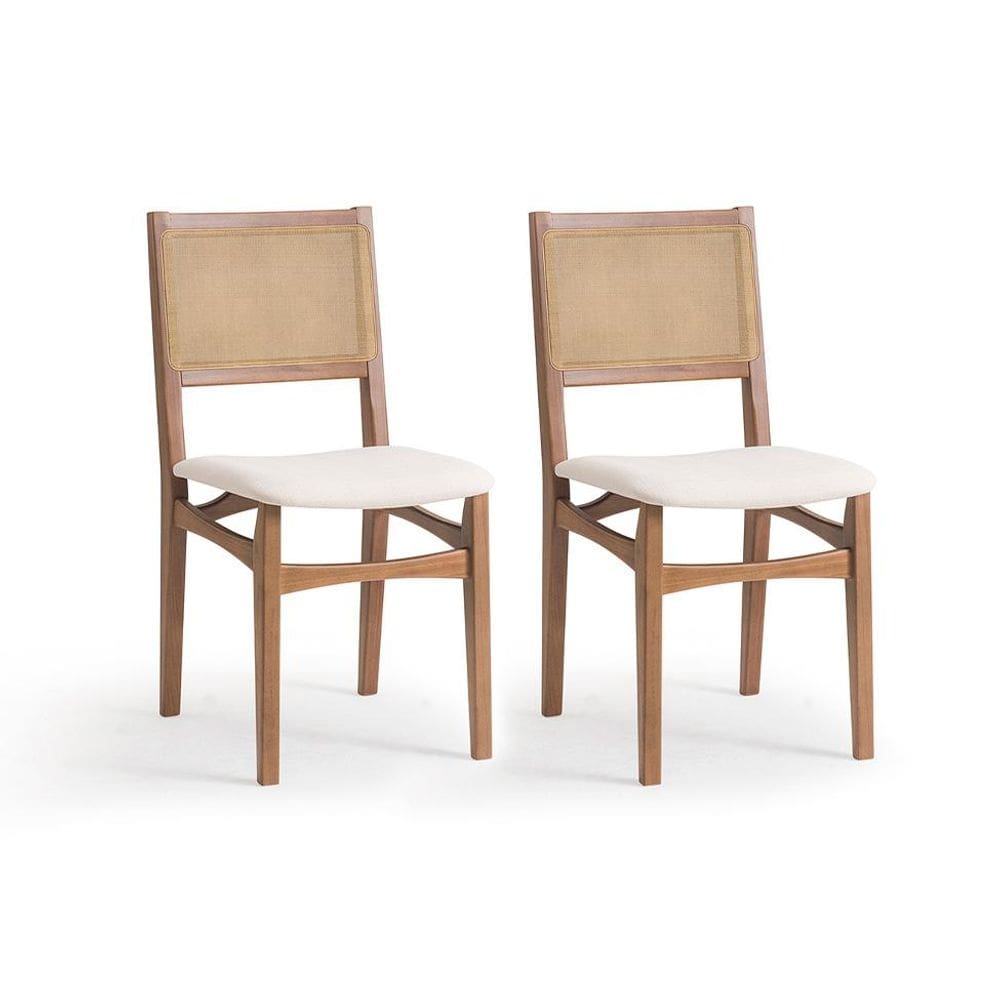 Conjunto com 2 Cadeiras Serena com Tela Nogueira Algodão Bege Claro e Marrom