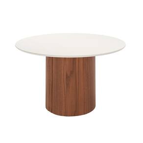 Mesa de Jantar Redonda com Tampo de Vidro Off White Kalina Canela 135 cm