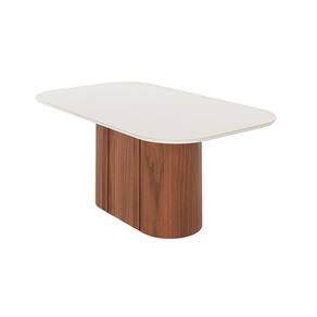 Mesa de Jantar Retangular com Tampo de Vidro Off White Kalina Canela 184 cm