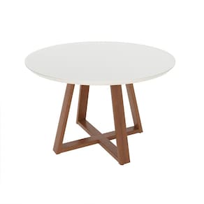 Mesa de Jantar Redonda com Tampo de Vidro Off White Bennett Natural 135 cm