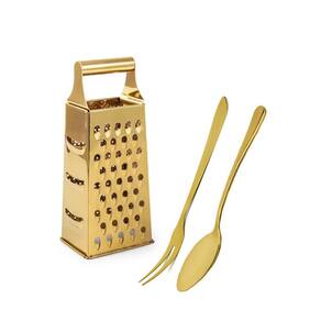 Ralador de Queijo Dourado Colher Garfo Trinchante Inox