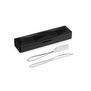 Estojo Preto Garfo e Faca Inox Kit Viagem