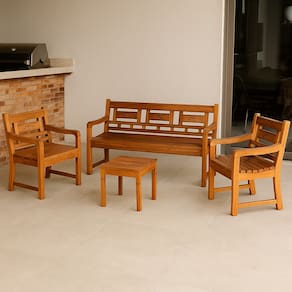 Conjunto de Jardim em Madeira Maciça com Design Artesanal – 4 Peças para Área Gourmet