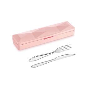 Estojo Rosa Garfo e Faca Inox Kit Viagem
