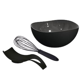 Tigela Apoio e Batedor de Claras Fouet Kit Confeiteiro Preto 3un