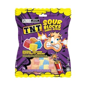 Bala de Goma TNT Sour Blocks Cubos Ácidos Morango, Tangerina, Tutti-Frutti e Abacaxi 70g