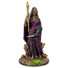 Escultura Hécate Preta Cajado e Escudeira 28cm em Resina