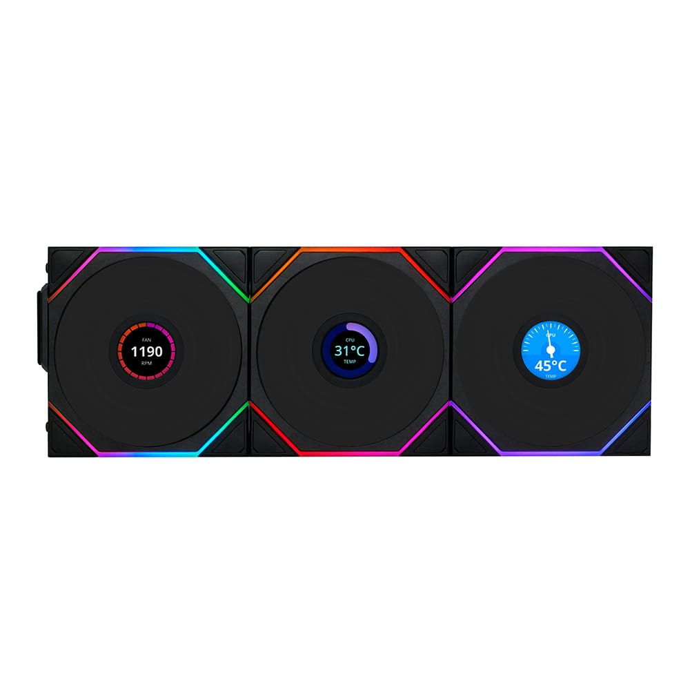 Kit 3 Fans Lian Li Uni Fan TL Wireless LCD 120 ARGB Preto