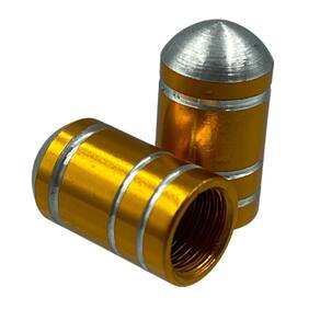 Tampa Valvula Alum. Longa Bike Carro Moto Bico Pneu Par Dourado