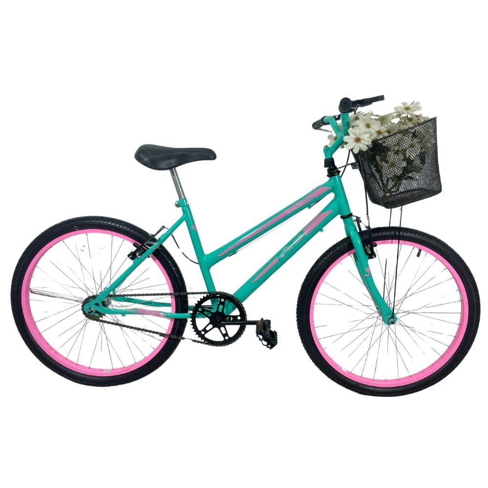 Bicicleta Infantil Aro 24 Mtb Cesta Feminina Verde Anis