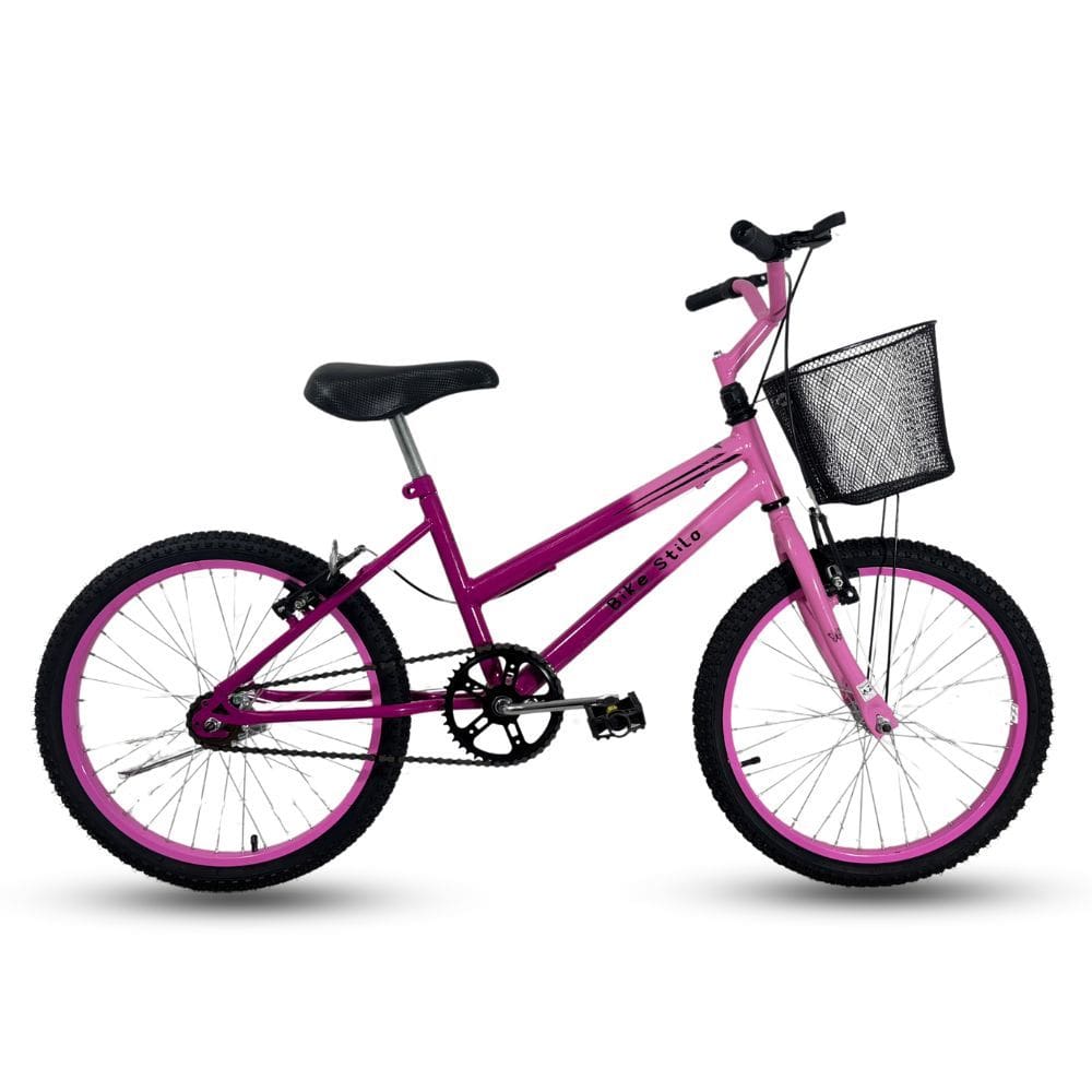 Bicicleta Infantil Passeio Aro 20 Cesta Feminina Rosa Bicolor