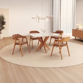 Conjunto Sala de Jantar com Tampo de Vidro Dona 4 Cadeiras Gaia Courino Mel Natural/Off White/Caramelo
