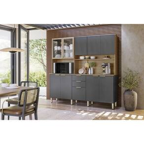 Kit de Cozinha Compacta Amora c/ 10 Portas e 2 Gavetas 198cm Amendola/Grafito Prime TX - Demóbile